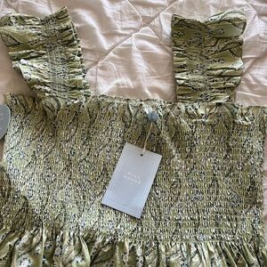 The Hillhouse Nap Dress! Green Smocked Dress with Floral Pattern